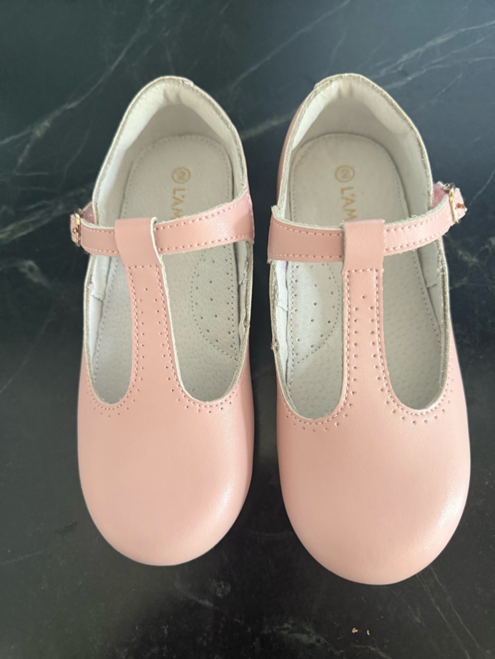 L’amour Soft Pink T‑Strap Kids Dress Shoes